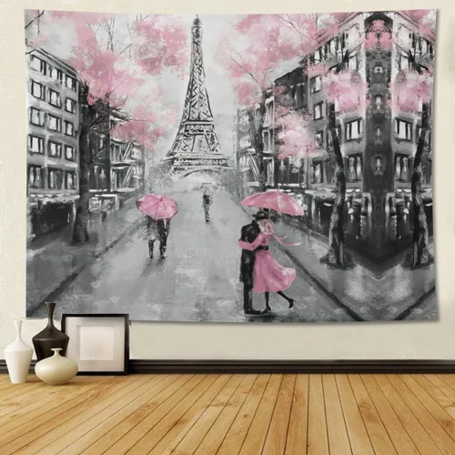 Miniatura 2 de Narikuto Tapiz de la Torre Eiffel, telón de fondo de París para arte romántico de pared de la ciudad de Francia, decoración de fiesta de cumpleaños