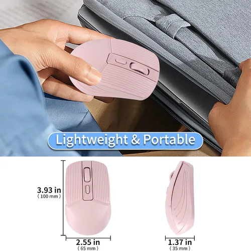 Miniatura 5 de Ratón inalámbrico Bluetooth silencioso recargable ergonómico portátil ratón óptico, modo dual, carga tipo C, con receptor USB 2.4G, para PC, Rosa