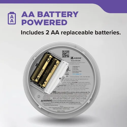 Miniatura 2 de Kidde - Detector de humo y monóxido de carbono, funciona con pilas AA, indicadores de luz de advertencia LED, 30CUDR