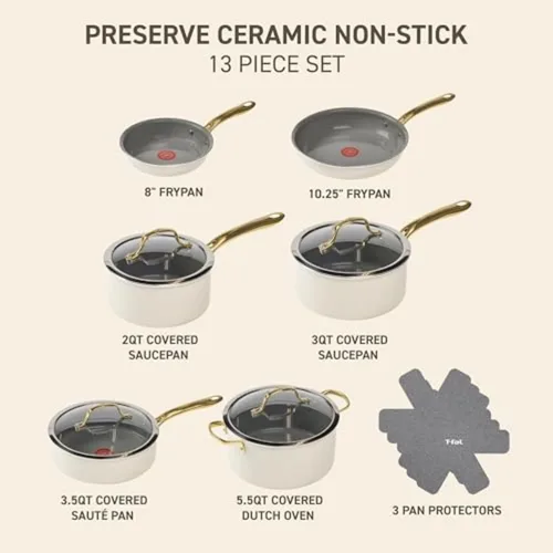 Miniatura 2 de T-fal Preserve Ceramic, juego de utensilios de cocina antiadherentes de cerámica de 13 piezas, apto para horno y asador hasta 350°F, incluye olla