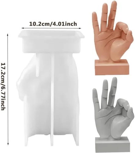 Miniatura 7 de OK - Molde de vela gestual, molde de resina en forma de mano 3D, molde de silicona OK Finger para jabón, fabricación de velas, escultura de yeso