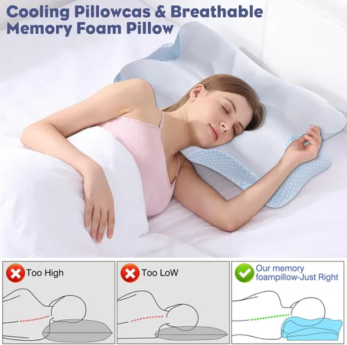 Miniatura 3 de Almohada cervical para el cuello, almohada de espuma viscoelástica para apoyo y alivio del dolor, almohada ergonómica de contorno para dormir