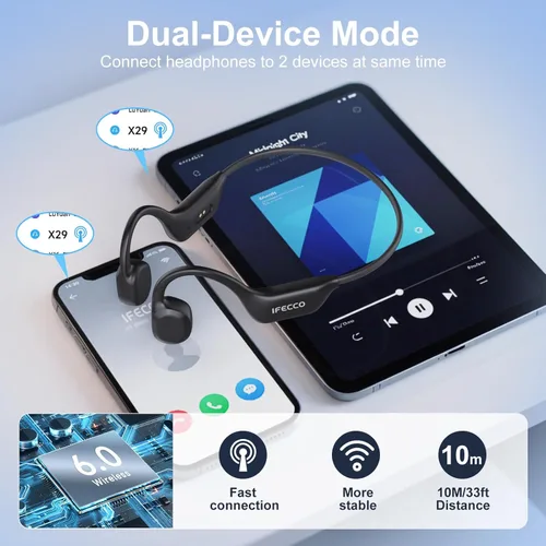 Miniatura 4 de IFECCO Auriculares de Conducción Ósea Bluetooth 6.0 - Auriculares de Conducción Ósea Impermeables IP67 con Micrófono, Auriculares Inalámbricos