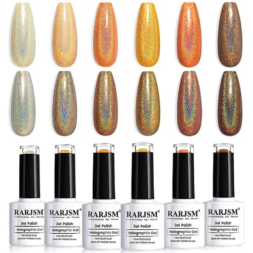 Miniatura 9 de RARJSM Juego de esmaltes de gel holográfico, color verde turquesa, kit de esmalte de uñas de gel con purpurina, colección de verano, 6