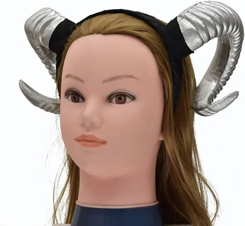 Miniatura 4 de NUOBESTY Diadema de cuerno de oveja, diadema de cuernos de demonio del diablo para disfraz de Halloween, cosplay, accesorios de fotos (plateado)
