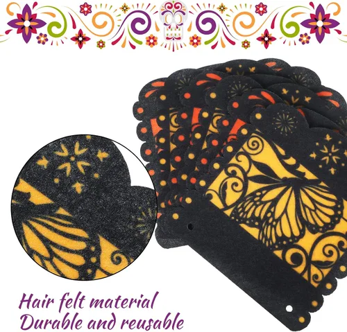 Miniatura 6 de Pancarta pequeña del Día de los Muertos con diseño de mariposa monarca mexicana, pancartas para fiesta de papel picado, Día de los Muertos