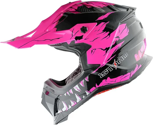 Miniatura 8 de 1Storm - Casco de motocross para adulto ATV Dirt Bike BMX MX Downhill Mountain Helmet estilo pista JH601; conjunto de casco rosa dinosaurio + gafas