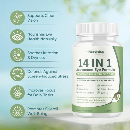 Miniatura 4 de Evervision 14 en 1 fórmula avanzada para ojos, suplemento mineral y vitamina neurobella para los ojos con zinc, luteína, zeaxantina y extracto