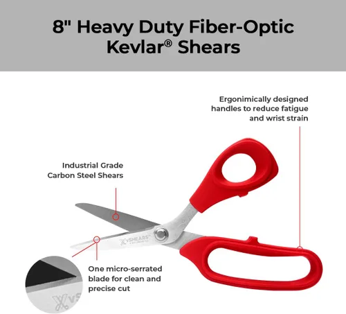 Miniatura 2 de VAMPLIERS Tijeras de Kevlar de fibra óptica de 8 pulgadas, tijeras de acero al carbono de grado industrial - Cortes Kevlar, Dyneema, Spectra