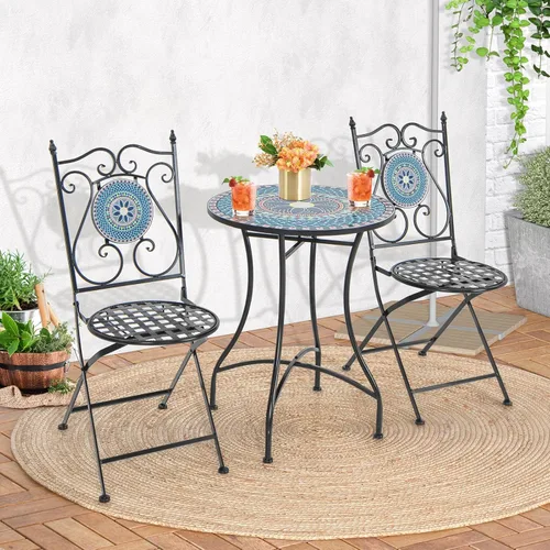 Miniatura 2 de Giantex Juego de 2 sillas plegables para patio, sillas bistró de mosaico con respaldo y asiento redondo, marco de metal resistente, capacidad de 330
