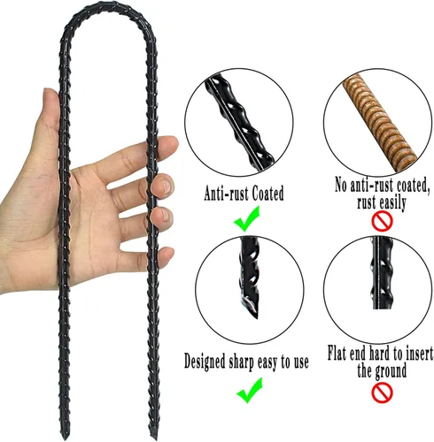 Miniatura 4 de Estacas de viento resistentes de 12 pulgadas en forma de U para barra de refuerzo para seguridad de trampolín, juego de columpios, camping, vallas