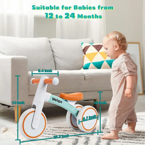 Miniatura 2 de welspo Bicicletas de equilibrio para bebés de 1 año para niños y niñas de 12 a 24 meses, primera bicicleta, andador infantil, sin pedales, 3 ruedas