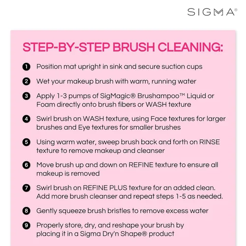 Miniatura 5 de Sigma Beauty Sigma Spa® Express Brush Cleaning Mat (rosa) - Alfombrilla de limpieza de brochas de maquillaje de silicona con ventosas para limpiar