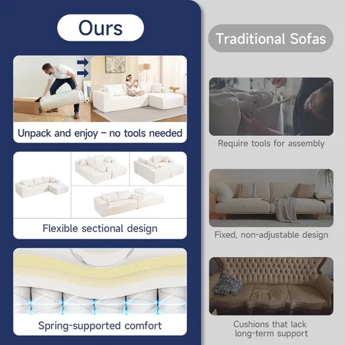 Miniatura 4 de Sofá modular Cloud 2026 de 108 pulgadas, sofá modular con asiento profundo, sofá modular con diván en forma de L, sofás modernos para sala de estar