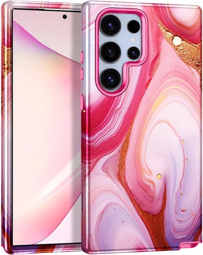 Miniatura 20 de Btscase Funda para Samsung Galaxy S22 Ultra 5G, patrón de mármol 3 en 1, resistente a prueba de golpes, cuerpo completo, policarbonato duro