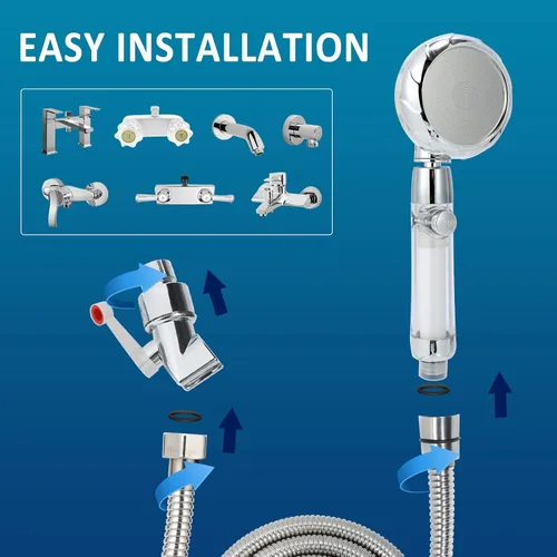Miniatura 8 de Cabezal de ducha de mano RV con filtro para agua dura Cabezal de ducha de cámper con manguera e interruptor de encendido y apagado Reemplazo