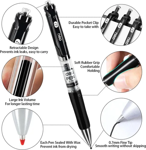 Miniatura 3 de deli Bolígrafos de gel, 100 bolígrafos retráctiles, tinta negra, punta media de 0.028 in, escritura suave, secado rápido, no se corren para tomar