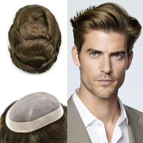 Miniatura 26 de FACE MIRACLE - Pelucas de cabello humano real para hombre, con revestimiento de poliéster, prótesis de cabello masculino, 8 x 11, 1#, negro