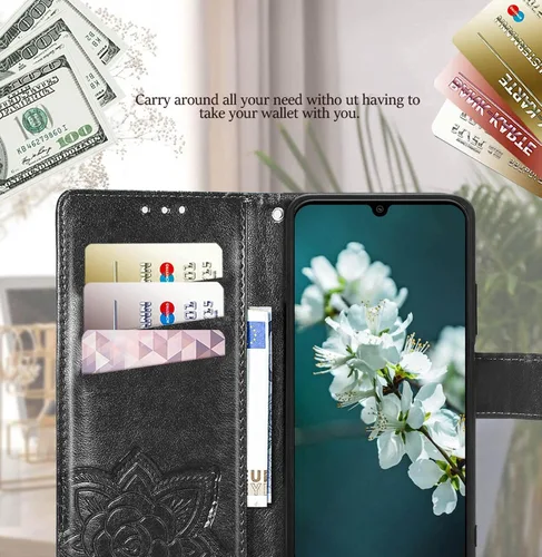 Miniatura 2 de Funda para teléfono Galaxy A14 5G, funda de piel sintética en relieve de mariposa con tarjeteros para tarjetas de crédito, correa de muñeca