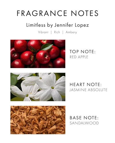 Miniatura 4 de Jennifer Lopez Limitless Perfume, Eau De Parfum Spray 1.0 Fl Oz (1.0 fl oz) Perfume Amaderado Vibrante para mujer, Notas de manzana roja, jazmín
