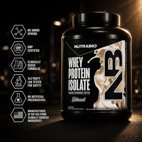 Miniatura 6 de NutraBio 100% Proteína de suero aislado en polvo, 25g de proteína con perfil completo de aminoácidos, sin transgénicos, libre de soja y gluten, baja