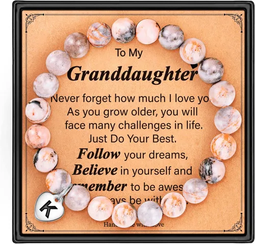 M MOOHAM Christmas Gifts for DaughterGranddaughterDaughter in lawSisterSister in LawFriend - Pink Natural Stone Bracelet for Girls Birthday Gifts
