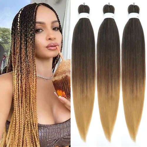 Miniatura 24 de Extensiones de cabello trenzado preestiradas para mujer, trenzas de caja, suave, sintético, sin nudos, textura Yaki, ajuste de agua caliente