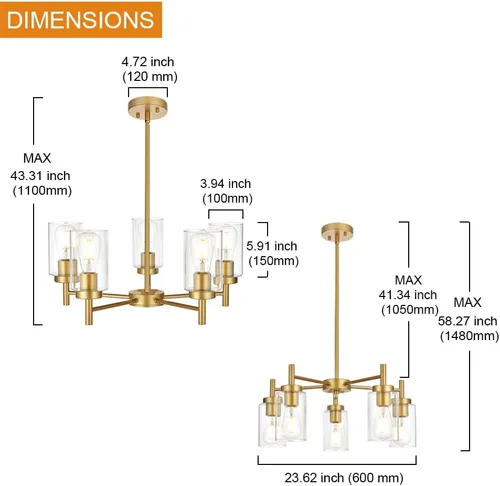 Miniatura 4 de Lámpara de araña grande retro con pantalla de vidrio transparente de metal para isla de cocina para interiores, iluminación colgante en acabado