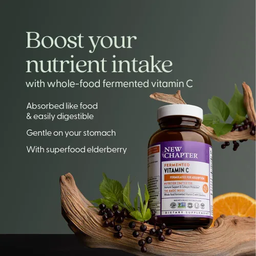 Miniatura 3 de New Chapter Vitamina C + saúco con vitamina C fermentada, hierbas integrales + protección de colágeno, 60 unidades (paquete de 1)