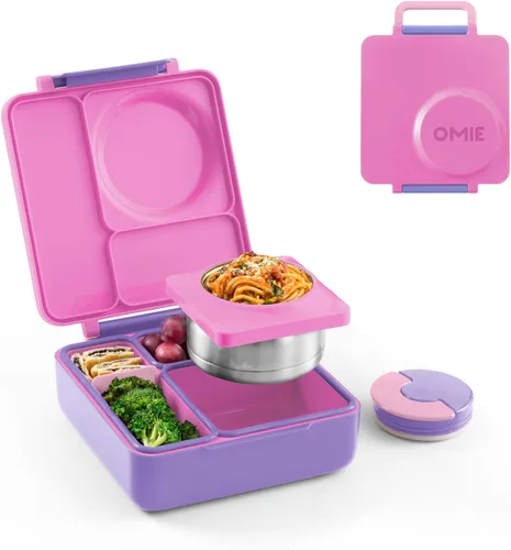 OmieBox Caja de Bento para Niños - Lonchera Bento Aislada con Termo a Prueba de Fugas Aislado al Vacío - 3 Compartimentos, Dos Zonas de Temperatura