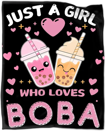 Manta de té Boba de 40 x 50 pulgadas para niños, Just A Girl Who Loves Bubble Tea Fannel, manta de forro polar súper suave, manta de viaje para