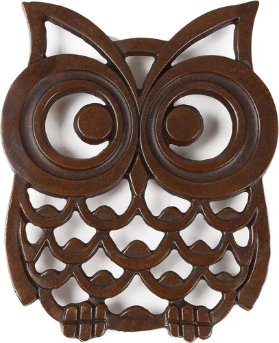 BRASSTAR Latón búho olla salvamanteles 4 esquina olla Mat Retro Country diseño adecuado para platos calientes cocina mesa de comedor, se puede