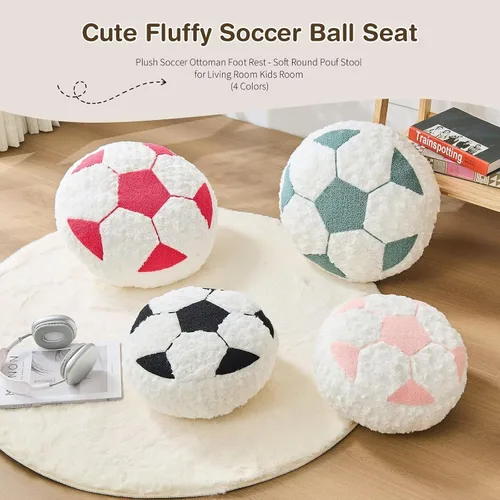 Miniatura 3 de Cojín redondo de fútbol de fútbol, suave y esponjoso, almohada decorativa de felpa para decoración de habitación (negro, 12 pulgadas)