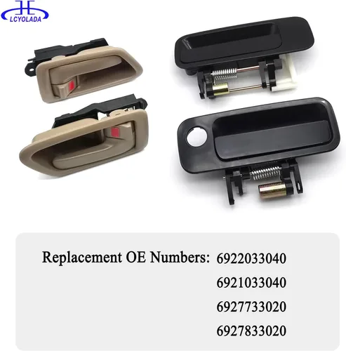 Miniatura 5 de 8 piezas manijas de puerta exterior e interior Toyota Camry 1997 1998 1999 2000 2001, reemplaza 6922033040, 6921033040, 6927733020, 6927833020, beige