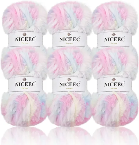 Miniatura 10 de NICEEC Hilo de Pelo Sintético Super Suave, Grueso y Esponjoso, Hilo de Pestañas para Crochet y Tejido (Longitud Total 192m/9.1kg) - Otoño/300g