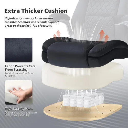 Miniatura 7 de Silla de oficina con respaldo alto de 400 libras, tela acolchada gruesa, soporte lumbar ajustable y brazos abatibles, ruedas de bloqueo, silla