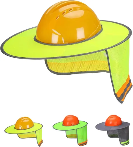 UNCO - Casco de Sombrero Duro con Protector Solar, 1 Paquete, Amarillo, Visera Completa y Estándar de Malla Reflectante de Alta Visibilidad,