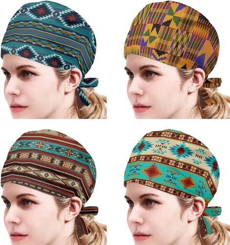 Miniatura 2 de Babrukda Paquete de 4 gorras con banda para el sudor ajustable, gorro de Navidad