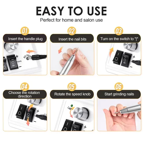 Miniatura 6 de SUBAY Kit Profesional de Esculpido de Uñas Eléctrico para Dedos y Pies, Lima Eléctrica para Manicura y Pedicura con 1 Paquete de Bandas de Lijado