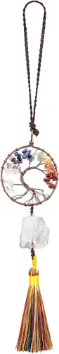 Miniatura 14 de rockcloud Adorno colgante de árbol de la vida de 7 chakras con borla de piedra cruda irregular para pared, automóvil, hogar, boda, jaspe rojo
