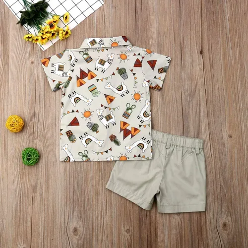 Miniatura 87 de Conjunto de camisa de manga corta con botones y pantalones cortos casuales con diseño de flamingo, para bebés y niños de 1 a 6 años, atuendos