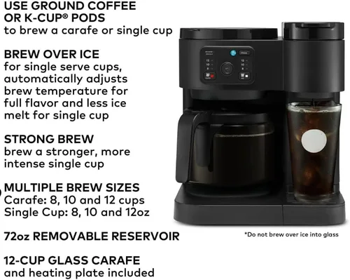 Miniatura 6 de K-Duo Essentials Coffee Maker for Hot and Iced Drinks, Single Serve KCup Pod Brewer and 12 Cup Carafe Drip Coffee Pot, 72 oz Water Reservoir,Pause &