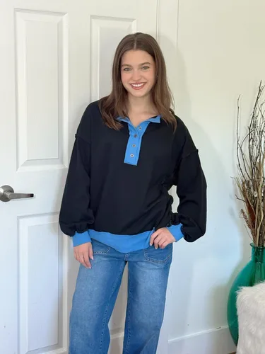 Miniatura 38 de AlvaQ - Sudadera de gran tamaño para mujer, informal, de manga larga, con botones y cuello Henley, tipo túnica