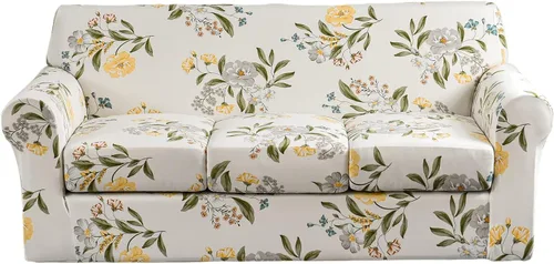 Miniatura 57 de KRFOONN - Fundas elásticas de 4 piezas para sillón y sofá, funda con estampado y 3 fundas independientes para cojines de asiento, lavables, Color01