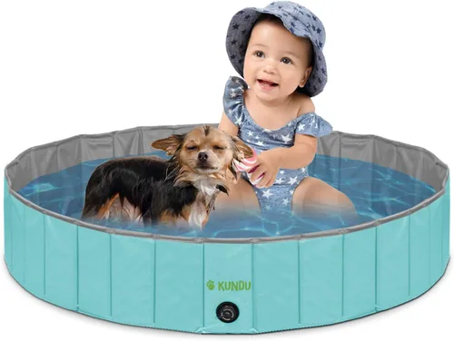 KUNDU Redonda (32 pulgadas de diámetro x 8 pulgadas de profundidad) PVC resistente al aire libre para mascotas y niños piscina / bañera - portátil y