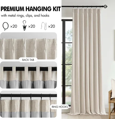 Miniatura 8 de MIULEE - Cortinas de lino beige con pliegues a presión 100% opacas para dormitorio, cortinas de ventana con memoria y bloqueo de luz para oscurecer