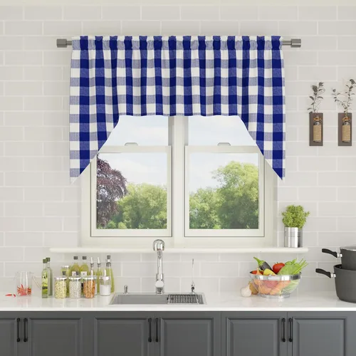 Miniatura 240 de Cenefas de cortina para ventana de 16 pulgadas de largo, 2 paneles de cuadros búfalo, cortinas pequeñas con bolsillo para barra, estilo clásico