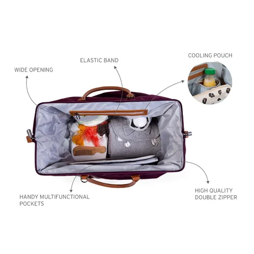 Miniatura 5 de Childhome Bolsa de pañales original para mamá, bolsa grande para viajes y hospital, imprescindible para el embarazo (berenjena)