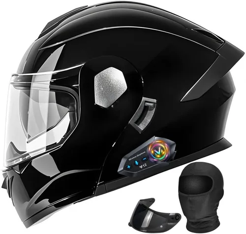Miniatura 10 de Casco modular de motocicleta Bluetooth aprobado por DOT con visera solar integrada, doble escudo antivaho y sistema de ventilación múltiple