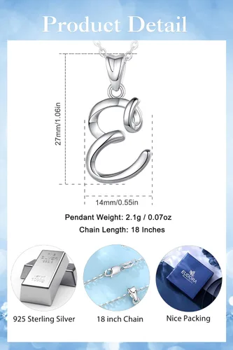 Miniatura 26 de EUDORA Collares de plata esterlina con inicial para mujer, regalos clásicos de 26 letras sin cuello para niñas, hermana, madre hija, cadena de 18
